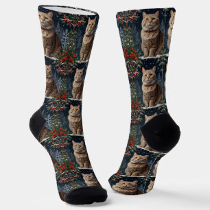 Süße Weihnachtskatze Winterurlaub Grünzeug Socken