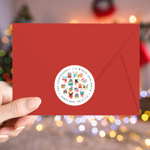 Süße Weihnachtskatzen Feiertags Rücksendeadresseti Runder Aufkleber