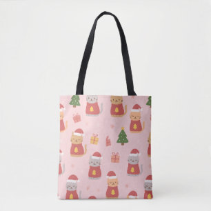Süße Weihnachtskatzen Muster – Rosa Holiday Design Tasche