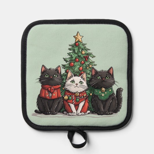 Süße Weihnachtskatzen Topflappen (Vorderseite)
