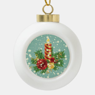 Süße Weihnachtskerze und Glitzer Keramik Kugel-Ornament