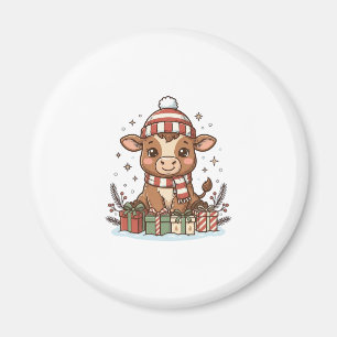 Süße Weihnachtskuh mit Geschenken Vintage Vektor_1 Magnet