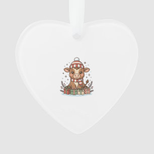 Süße Weihnachtskuh mit Geschenken Vintage Vektor_1 Ornament