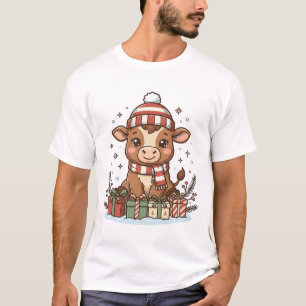 Süße Weihnachtskuh mit Geschenken Vintage Vektor_1 T-Shirt