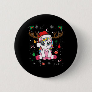 Süße Weihnachtsmädchen Frauen Xmas Einhorn Hirsch  Button
