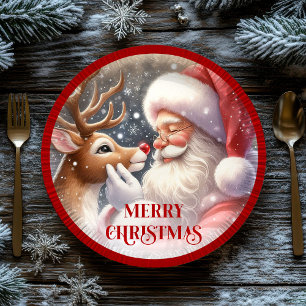 Süße Weihnachtsmann- und Rudolph-Comic-Weihnachtsp Pappteller