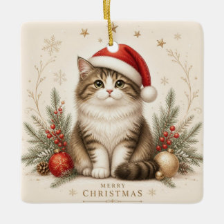 Süße Weihnachtsmannmütze Katzen-Weihnachtsdekorati Keramikornament