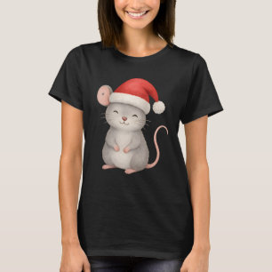 Süße Weihnachtsmaus mit Santa-Hut T-Shirt