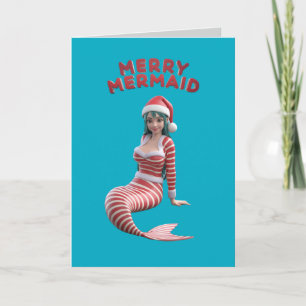 Süße Weihnachtsmeerjungfrau Feiertagskarte Karte