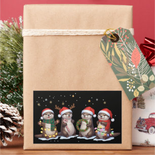 Süße Weihnachtsotter in Santa-Hüten Lustiges Tier  Rechteckiger Aufkleber