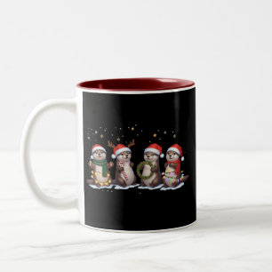 Süße Weihnachtsotter in Santa-Hüten Lustiges Tier  Zweifarbige Tasse