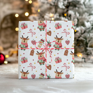 Süße Weihnachtspapierverpackung mit einem Reh Geschenkpapier