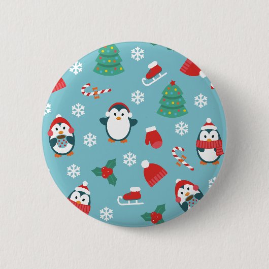 Süße Weihnachtspinguin-Muster Button (Vorderseite)