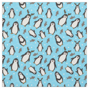 Süße Weihnachtspinguine Blassblau Gemustert Stoff