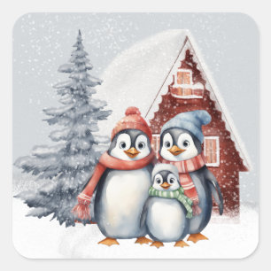 Süße Weihnachtspinguine Familienfeiertag Quadratischer Aufkleber