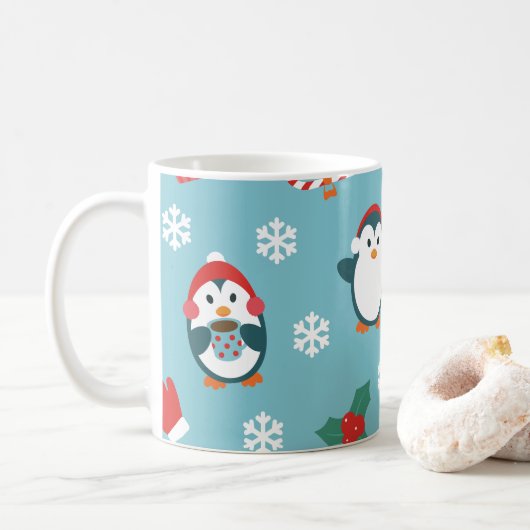 Süße Weihnachtspinguine Muster Kaffeetasse (Mit Donut)
