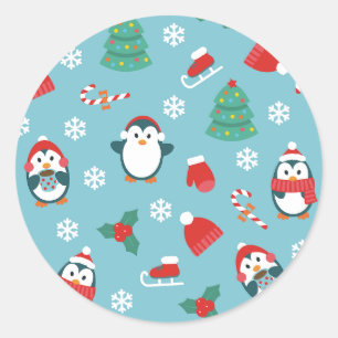Süße Weihnachtspinguine Muster Runder Aufkleber