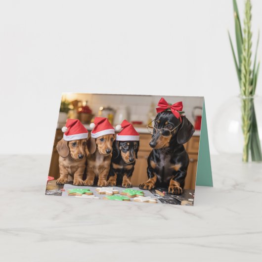 Süße Weihnachtsplätzchen Karte mit Dachshund (Vorderseite)