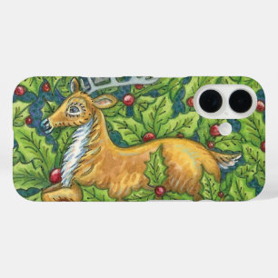 Süße Weihnachtsrenentiere im Wald mit Stechpalme iPhone 16 Hülle