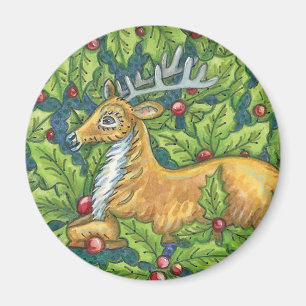 Süße Weihnachtsrenentiere im Wald mit Stechpalme Magnet