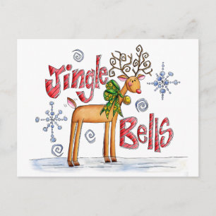 Süße Weihnachtsrenentiere, Jingle Bells Schneefloc Feiertagspostkarte