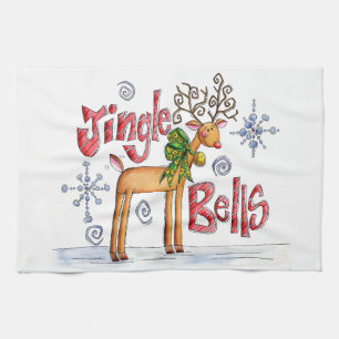 Süße Weihnachtsrenentiere, Jingle Bells Schneefloc Geschirrtuch