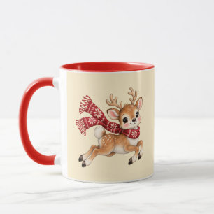 Süße Weihnachtsrenentiere mit rotem Schneeflockens Tasse