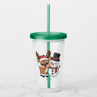 Süße Weihnachtsrentier & Schneemann Acryltrinkbecher