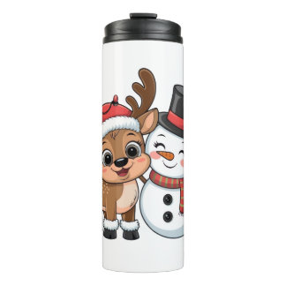Süße Weihnachtsrentier & Schneemann Thermosbecher