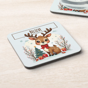 Süße Weihnachtsrentier-Szene Schneewald Getränkeuntersetzer