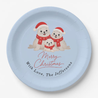 Süße Weihnachtsrobben Winter Familienurlaub Custom Pappteller