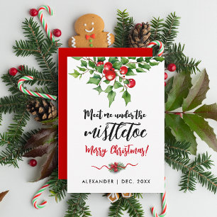 Süße Weihnachtsrote und grüne Mistel Wasserfarbe Feiertagskarte