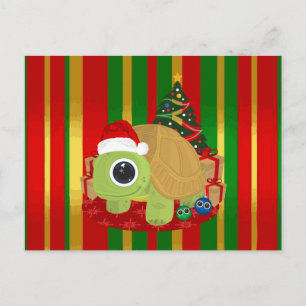 Süße Weihnachtsschildkröte Klassisches Rot Grün Go Postkarte