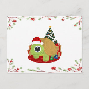 Süße Weihnachtsschildkröte mit festlicher Mistel Postkarte