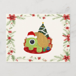 Süße Weihnachtsschildkröte mit Stechpalmen-Mistel- Postkarte