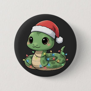 Süße Weihnachtsschlange Kawaii Reptil in Santa-Müt Button