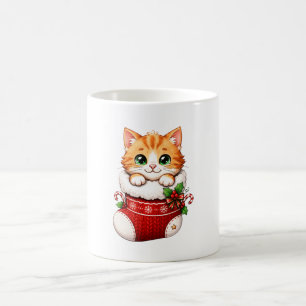Süße Weihnachtsstrumpf-Kätzchen-Keramik-Ornament Kaffeetasse