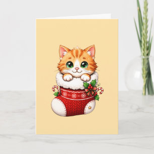 Süße Weihnachtsstrumpf-Kätzchen-Keramik-Ornament Karte