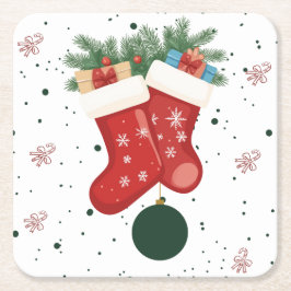 Süße Weihnachtsstrümpfe und Geschenke im Weihnacht Rechteckiger Pappuntersetzer