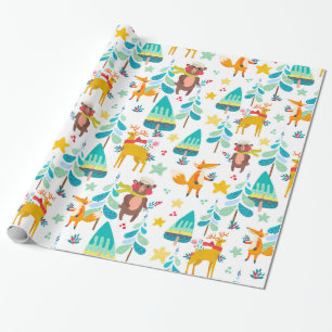 Süße Weihnachtssymbole Tiere und Bäume Muster Geschenkpapier