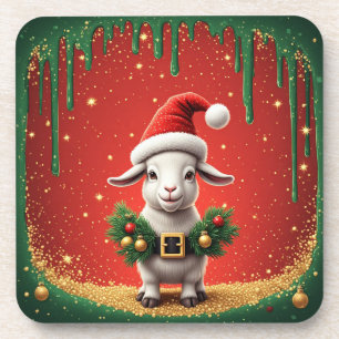 Süße Weihnachtsziege mit Santa Hut Festive Gestalt Getränkeuntersetzer