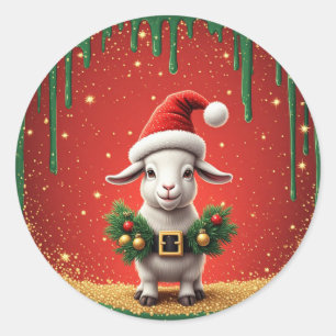 Süße Weihnachtsziege mit Santa Hut Festliches Desi Runder Aufkleber