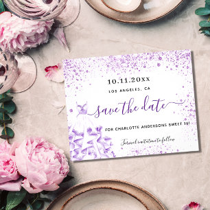 Süße weiße 16-Violett-Kleid Budget Save-the-Date Flyer