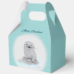 Süße weiße Baby-Seeeotter, Frohe Weihnachten Geschenkschachtel