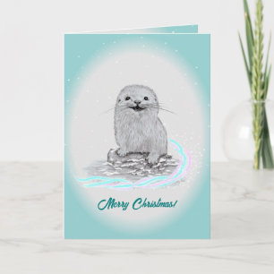 Süße weiße Baby-Seeeotter, Frohe Weihnachten Karte