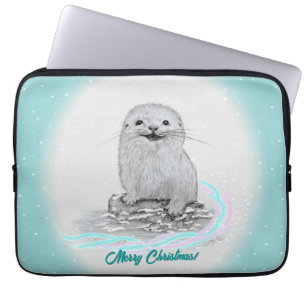 Süße weiße Baby-Seeeotter, Frohe Weihnachten Laptopschutzhülle