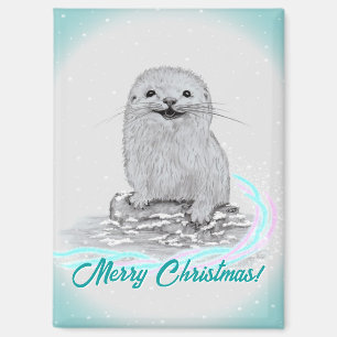 Süße weiße Baby-Seeeotter, Frohe Weihnachten Magnet
