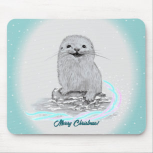 Süße weiße Baby-Seeeotter, Frohe Weihnachten Mousepad