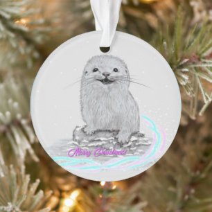Süße weiße Baby-Seeeotter, Frohe Weihnachten Ornament