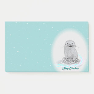 Süße weiße Baby-Seeeotter, Frohe Weihnachten Post-it Klebezettel